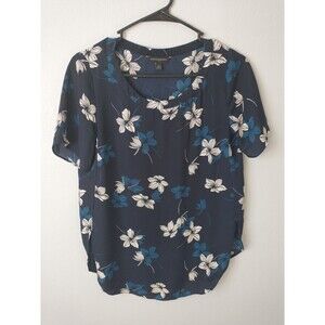 Banana Republic Floral Blouse Women’s XS Navy Blue Scoop Neck Work Top